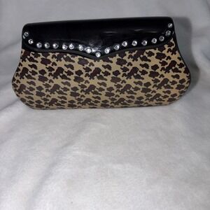 Clutch-Shaped Bank Animal Print Rhinestone Accents Ceramic Y2K Kitsch Glam EUC
